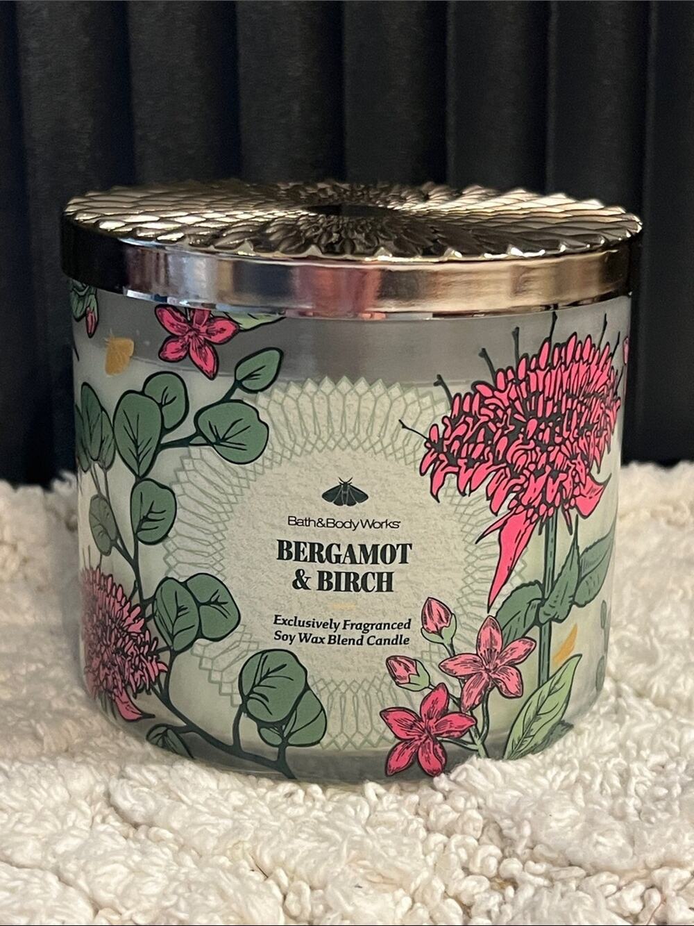 Bath & Body Works BERGAMOT & BIRCH Black Amber Soy 3-Wick Jar Candle 14.5 oz